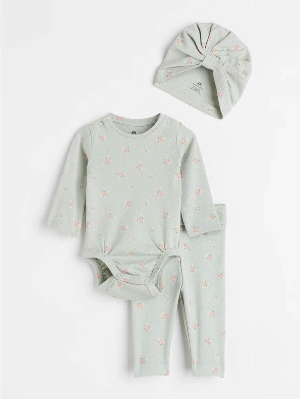 H&M Light Green Baby Outfit with Hat